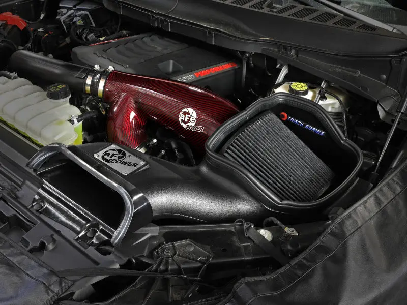 Afe 17-24 Ford F-150 Track Series Red Kevlar Carbon Fiber C/A Intake System W/Black Pro 5R Filter 2