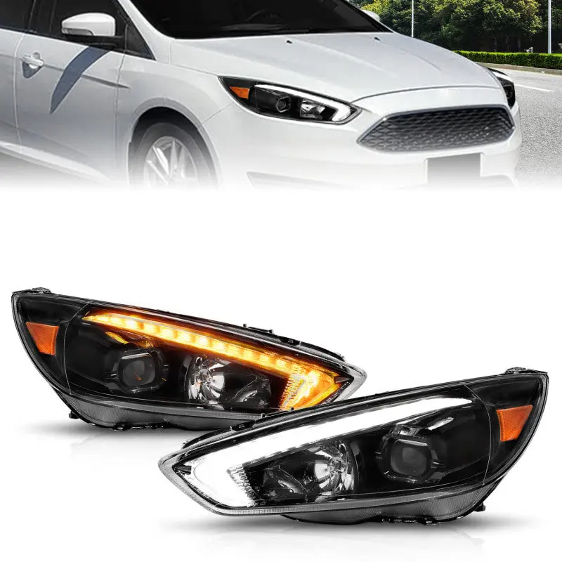 Anzo 15-18 Ford Focus Projector Headlights - W/ Light Bar Switchback Black Housing 1