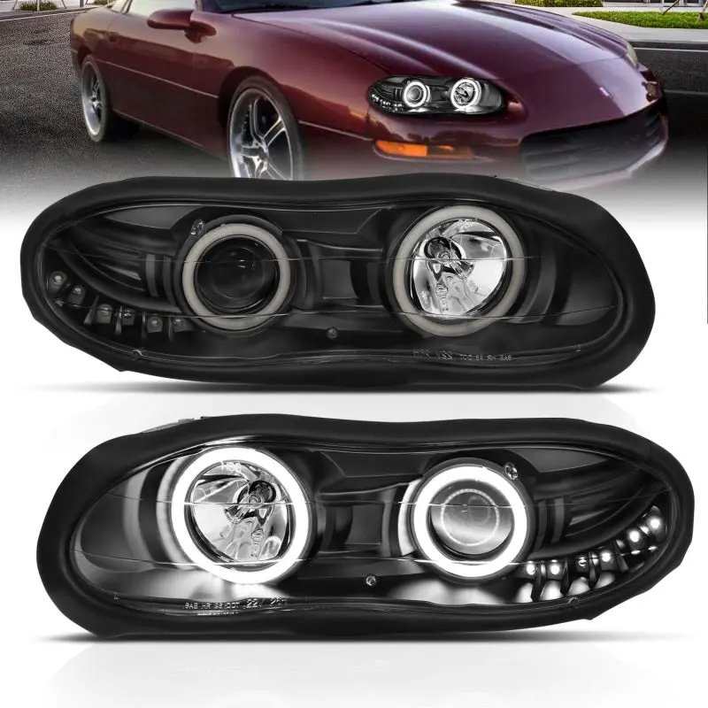 Anzo 1998-2002 Chevrolet Camaro Projector Headlights W/ Halo Black 2