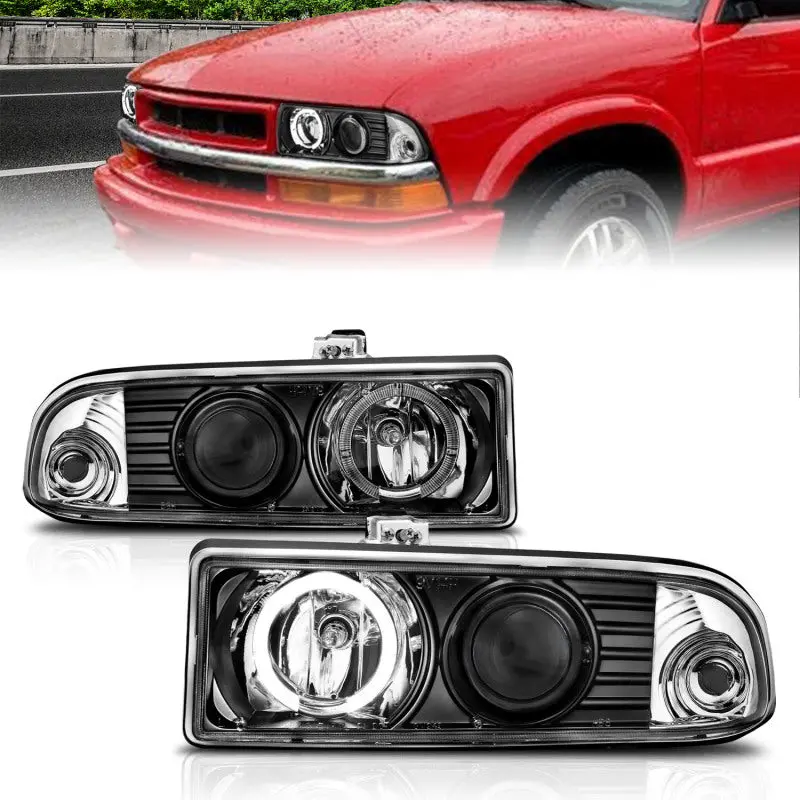 Anzo 1998-2005 Chevrolet S-10 Projector Headlights W/ Halo Black 2