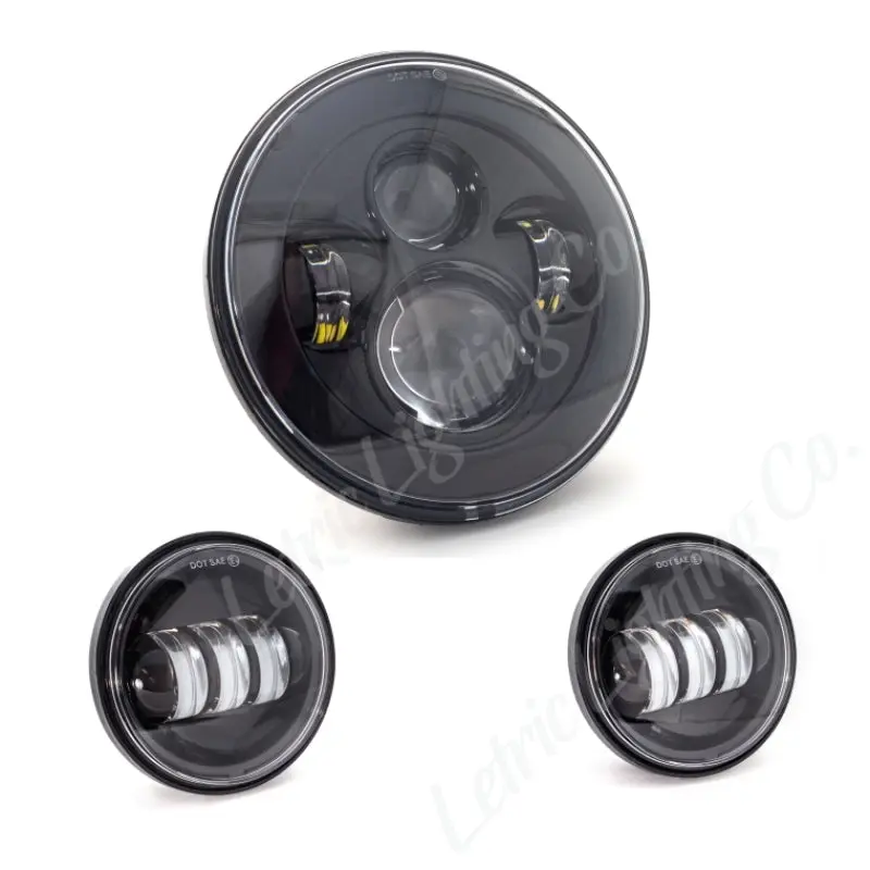 Letric Lighting 7? Led Black Premium Headlight With (2) 4.5? Black Passing Lamps 2