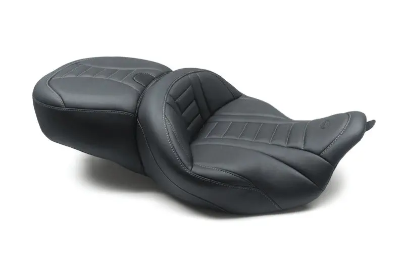 Mustang 08-21 Harley Electra Glide/Rd Glide/Rd King 1Pc Seat Deluxe - Black W/ Grey Stitching 1