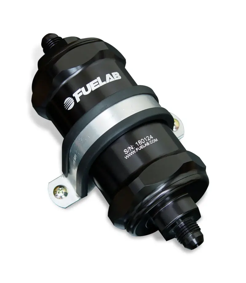 Fuelab 818 In-Line Fuel Filter Standard -6An In/Out 10 Micron Fabric - Black 1
