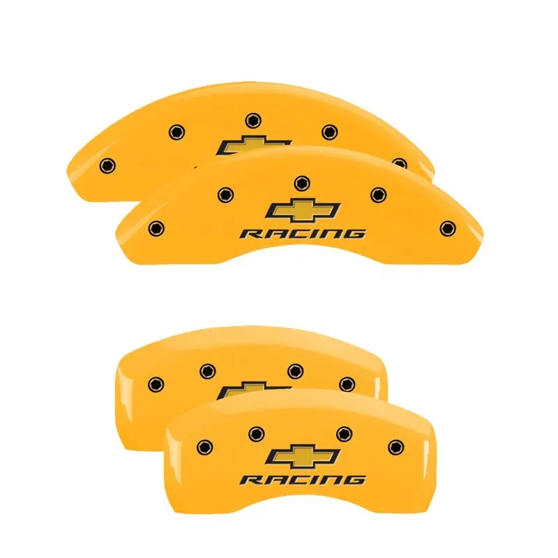 Mgp Engraved 4-Piston Caliper Covers — Chevy Racing Yellow With Black Char Finish For 2018 Equinox 1