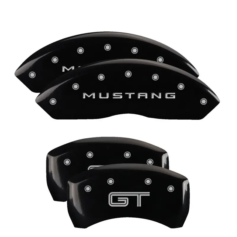 Mgp Engraved 4-Piston Caliper Covers – Front For Mustang, Rear For Gt, Black W/ Silver Accent 1