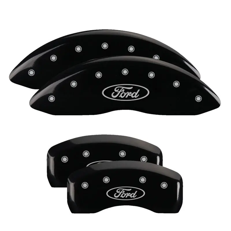 Mgp Engraved 4-Piston Caliper Covers – Front & Rear, Ford-Specific Black Finish With Silver Accent 1