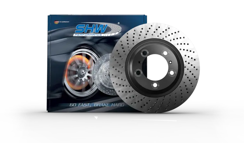 Shw Cross-Drilled Rear Brake Rotor — Right Side, Fits 2017–2021 Porsche 911 Carrera 3.0L (Part #9P1615602) 1